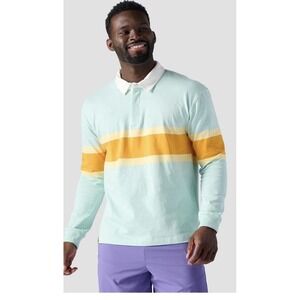 Stoic Rugby Shirt Mens Medium Blue Orange Stripe Long Sleeve Cotton Collared #60